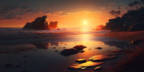 Fototapeta premium Faszination Natur: Ein Sonnenuntergang am Meer mit spektakulären Reflexionen im Wasser