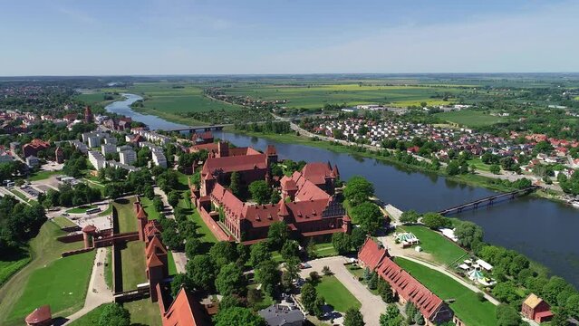 Drone shot of the Malbork Teutonic Castle in Poland