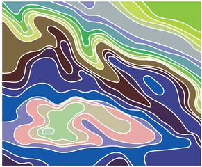 Fototapeta na wymiar Abstract background of wavy embossed lines. The beauty of natural relief lines in multi-colored horizontals. Wavy pattern of stripes of different thicknesses. Intricate unusual kaleidoscope patterns. 