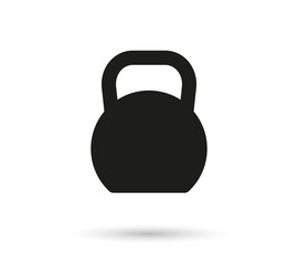 Kettlebell icon. Kettle bell with weight for fitness, gym and training. Logo for body building. Dumbbell silhouette with shadow isolated on white background. Vector