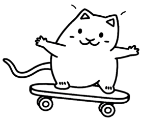 Cat on Skateboard, Charming Line Art Doodle, Playful Feline Enjoying a Ride, Creative Design for Apparel, Stickers, Prints