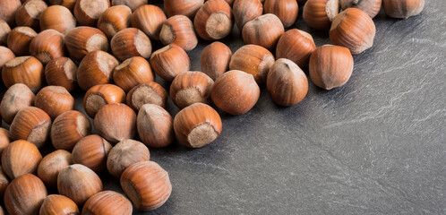 closeup of beautiful hazelnuts for banner background