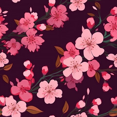 Nahtloses Muster von Kirschblüten erstellt mit Generative AI - Seamless pattern of cherry blossoms created with Generative AI