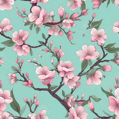 Nahtloses Muster von Kirschbl&uuml;ten erstellt mit Generative AI - Seamless pattern of cherry blossoms created with Generative AI