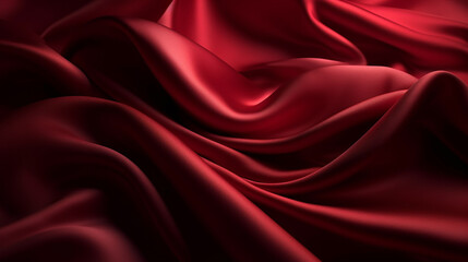 Obraz premium Black silk satin. Soft wavy folds. Shiny silky fabric. Dark red color elegant background with space for design. Curtain. Drapery. Valentine, anniversary, celebration concept. Generative AI.