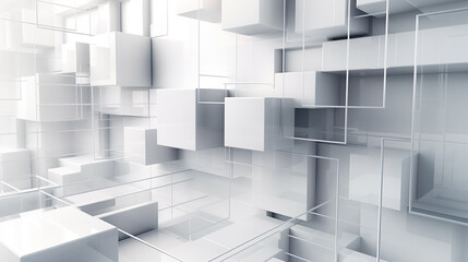 White and grey abstract modern luxury background for design. Geometric shapes, cubes, squares. Futuristic. 3d effect. Gradient. Template. Generative AI.