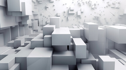 White and grey abstract modern luxury background for design. Geometric shapes, cubes, squares. Futuristic. 3d effect. Gradient. Template. Generative AI.