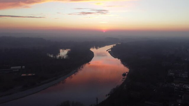 Sunset at Casa sul fiume beach on Ticino river in Pavia, Italy