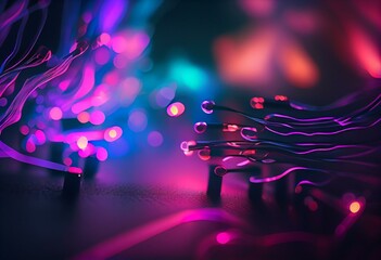 Ultraviolet bokeh light wallpaper with 3D abstract pink and blue lines. Generative AI