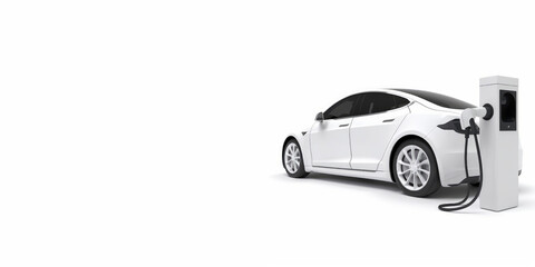 A white car with a plugged in charging station. Generative AI