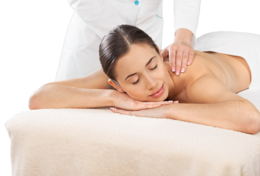 Beautiful young woman relaxing with hand massage at beauty spa