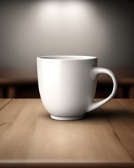 Minimalistic white blank cup on table mockup