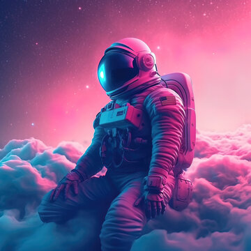 Dark Cyan and Magenta: An Astronaut's Journey in Surrealism. Generative Ai.