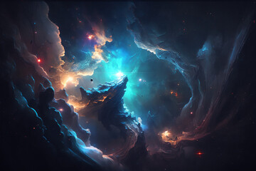 Obraz na płótnie Canvas outer space illustration nebula stars blue galaxy