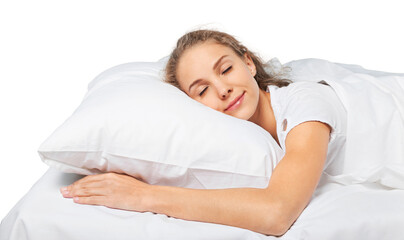 Young blonde woman sleeping in bed