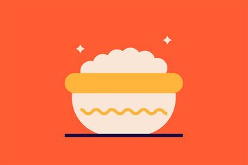 Geometric rice bowl illustration, vector rice icon in flat design art.	
