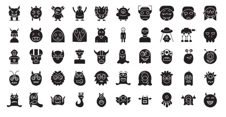 Monsters Glyph Icons Monster Icon Set in Glyph Style 50 Vector Icons in Black