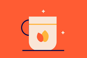 Geometric tea cup illustration, vector tea drink icon in flat design art.	
