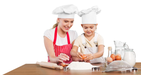 Portrait of adorable little girl and her mother baking together