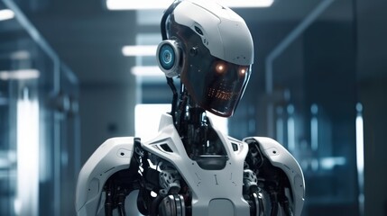 Fototapeta premium Robot artificial intelligence close-up. Neural network