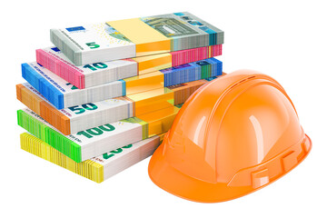 Hard hat with euro packs, 3D rendering
