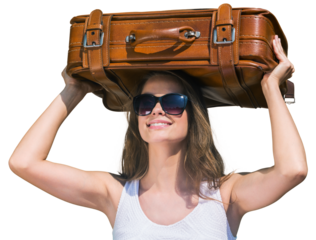 Woman Carrying Suitcase on Her Head Isolated