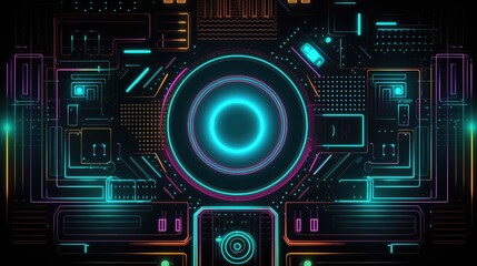 Abstract background of colorful neon wavy line glowing on the black background. AI generated