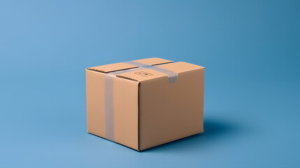 A small delivery carton with a blue background and real material.
