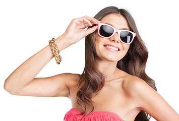 Beautiful woman in  swimsuit isolated on white background