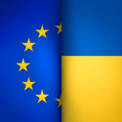 EU European union flag and Ukraine flag together. Ukrainian EU candidacy. Generative AI - obrazy, fototapety, plakaty