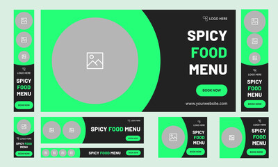 Naklejka premium Food menu offer web set banner template design for social media posts, editable food recipe vector eps 10 file format banner template design