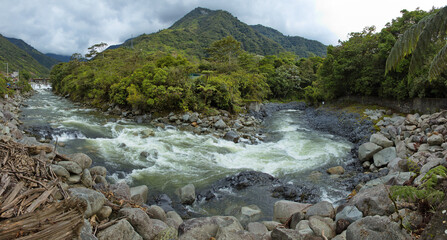 River Rio Verde at the village Rio Verde at Banos, Tungurahua Province, Ecuador, South America
