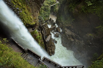Waterfall Pailon del Diablo on Rio Verde at Banos, Tungurahua Province, Ecuador, South America
