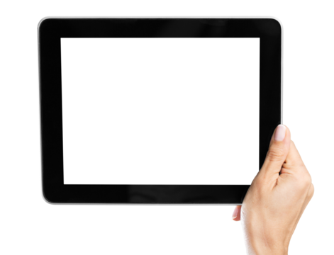 Woman holding   digital tablet on background