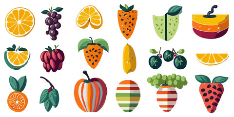 Whimsical Fruit and Veggie Characters Vector Graphics