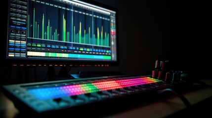 Monitors in the office with the image of data analytics, close-up. Data analytics and analysis. AI generated