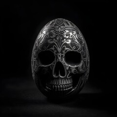 Black scull egg on black background