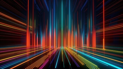 Abstract background, neon vertical and horizontal lines. AI generated