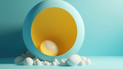 A blue ball on an empty background with an egg inside. Abstraction. AI generated