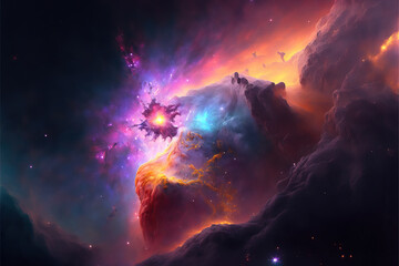 Obraz na płótnie Canvas Colorful nebula with stars. Fantasy galaxy generative AI background