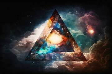 Colorful space with triangle symbol. Fantasy galaxy generative AI background