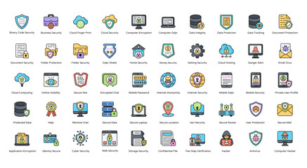 Information Security Color Line Icons Data Integrity Icon Set in Filled Outline Style 50 Vector Icons