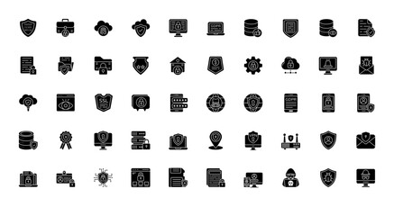 Fototapeta na wymiar Information Security Glyph Icons Data Integrity Icon Set in Glyph Style 50 Vector Icons in Black