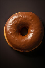 Close up of a single chocolat donut, black background with cinematic lighting AI concept