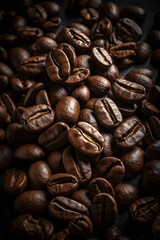 Close up of group of coffee beans with cinematic lighting AI concept