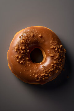 Close up of a single chocolat donut withe speculoos, black background with cinematic lighting AI concept
