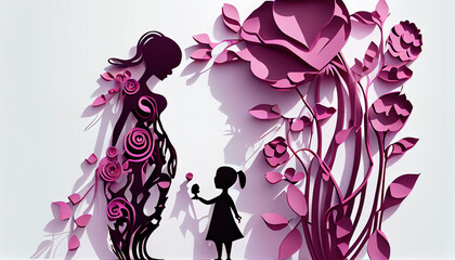 Mother's day illustration in paper style. Generative AI.