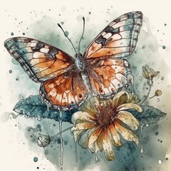Fototapeta na wymiar Watercolor painting of a special butterfly