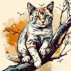 Fototapeta na wymiar watercolor painting of cute cat