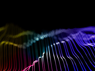 3d rendering, abstract background of colorful neon wavy line glowing in the dark. Modern simple wallpaper